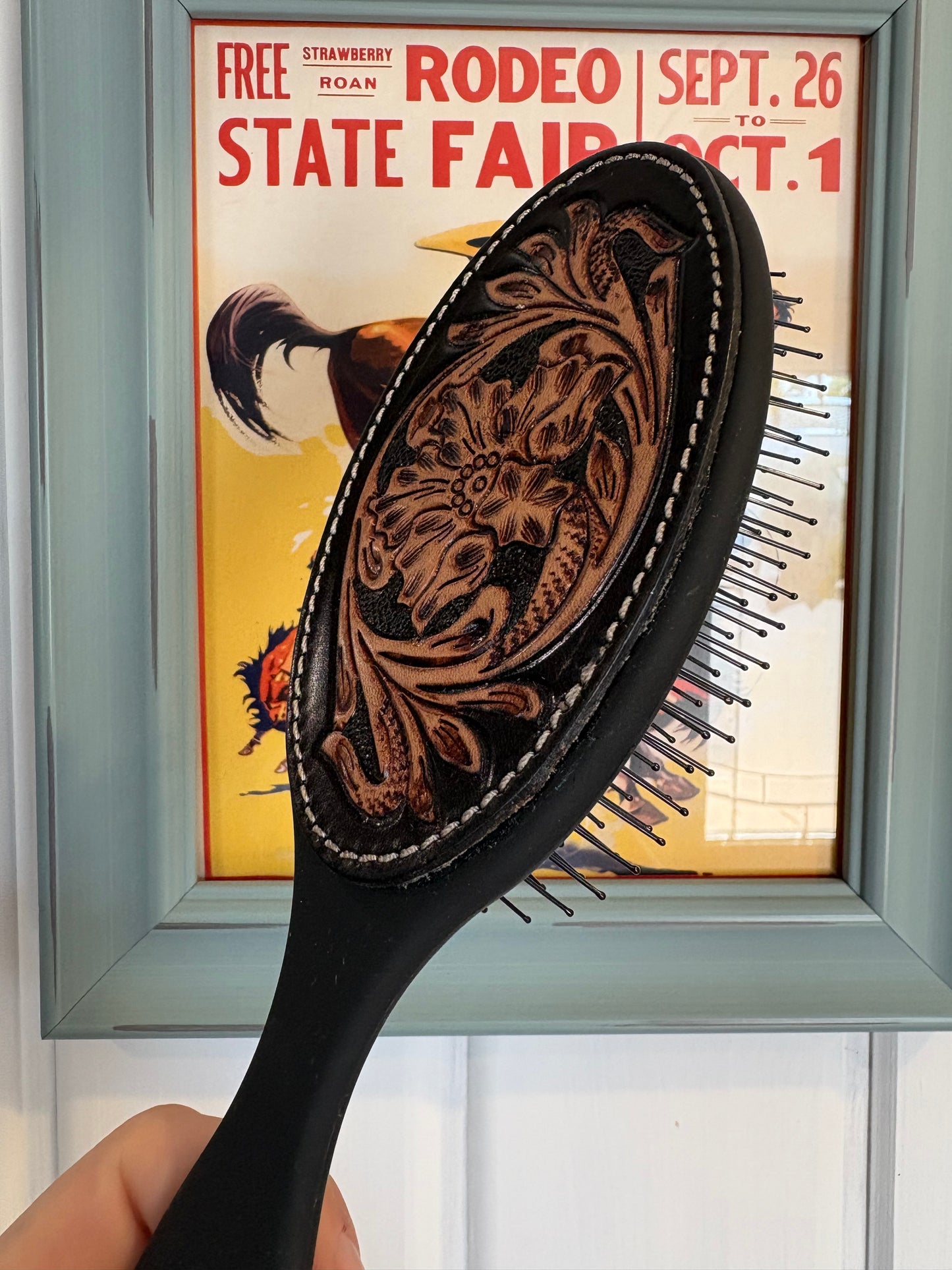 Peonie Prairie Hair Brush: Hand-Tooled