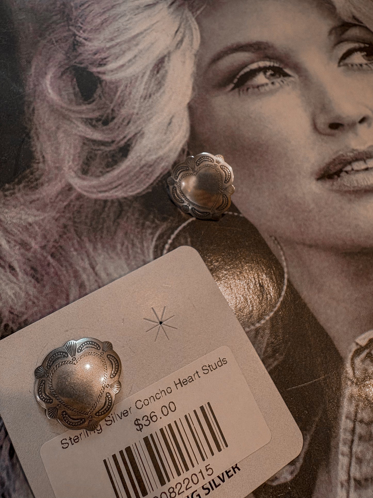 Sterling Silver Concho Heart Studs