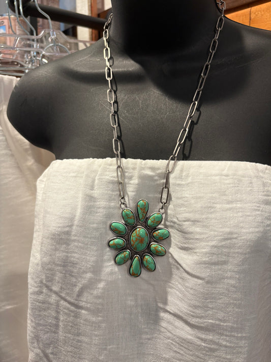 Flower Chain Necklace *Green Turquoise