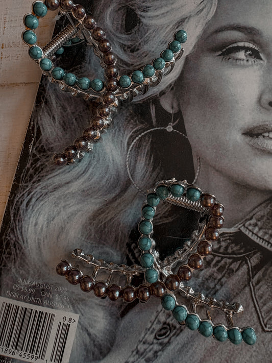 Mini Turquoise and Silver Metal Clawclip