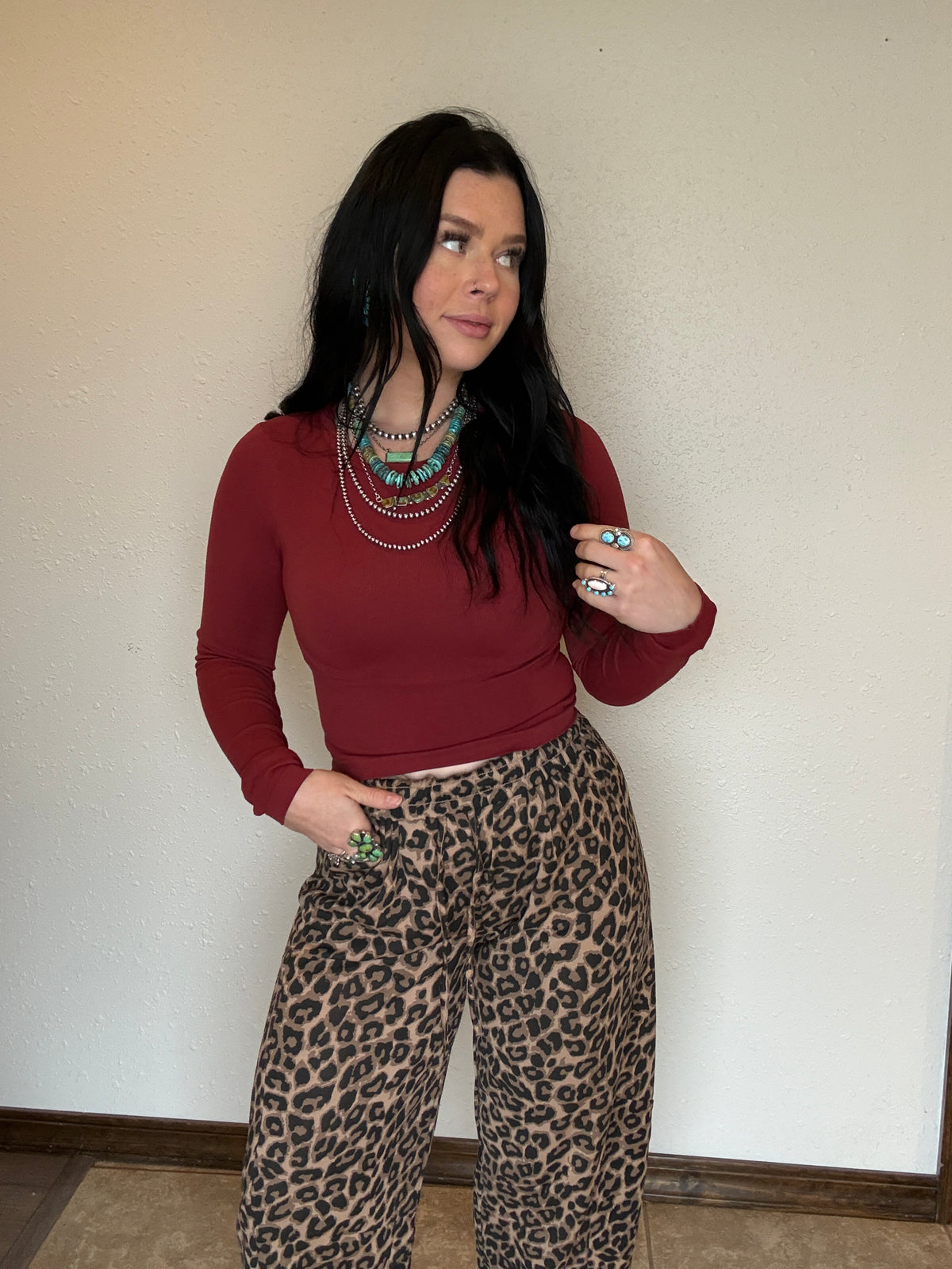 Long Sleeve Crew Neck Rib Seamless Top *Wine