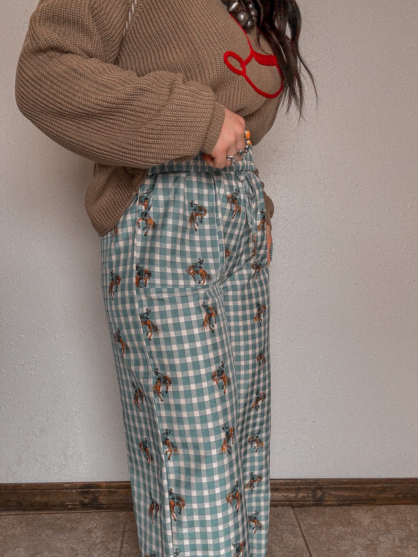 Teal Gingham Pant