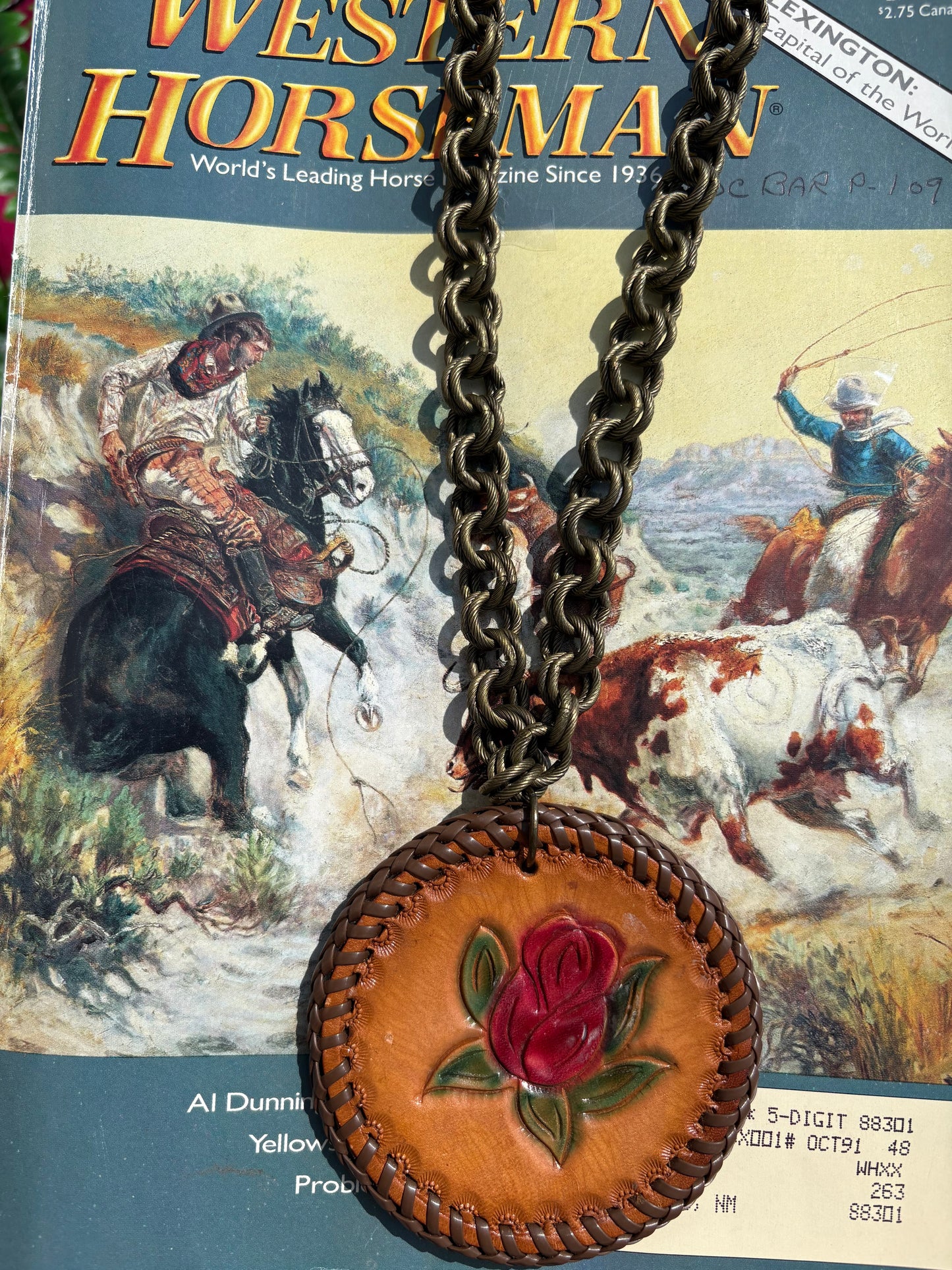 Handmade Leather Rose Necklace