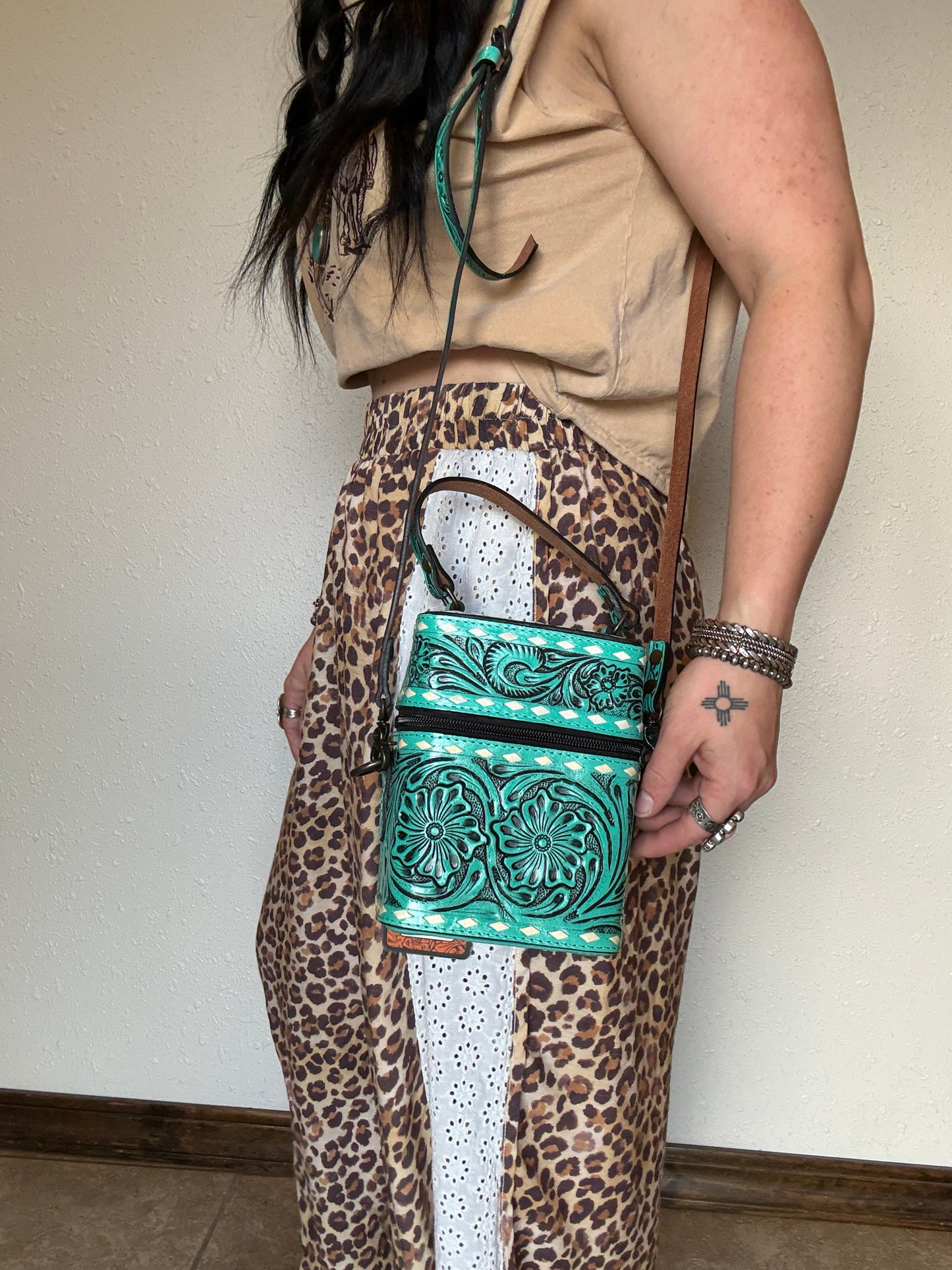 Tooled Leather Box Purse *Teal