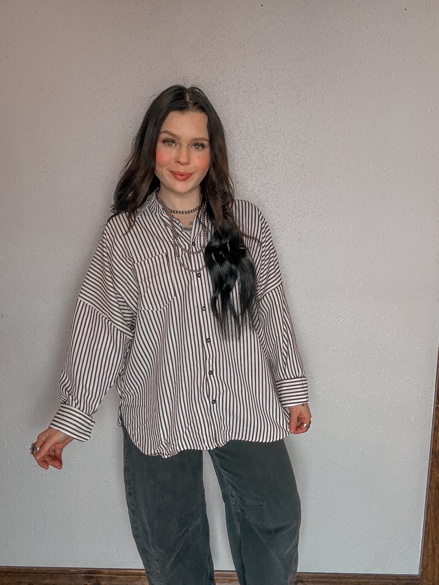 Oversized Striped Button Up