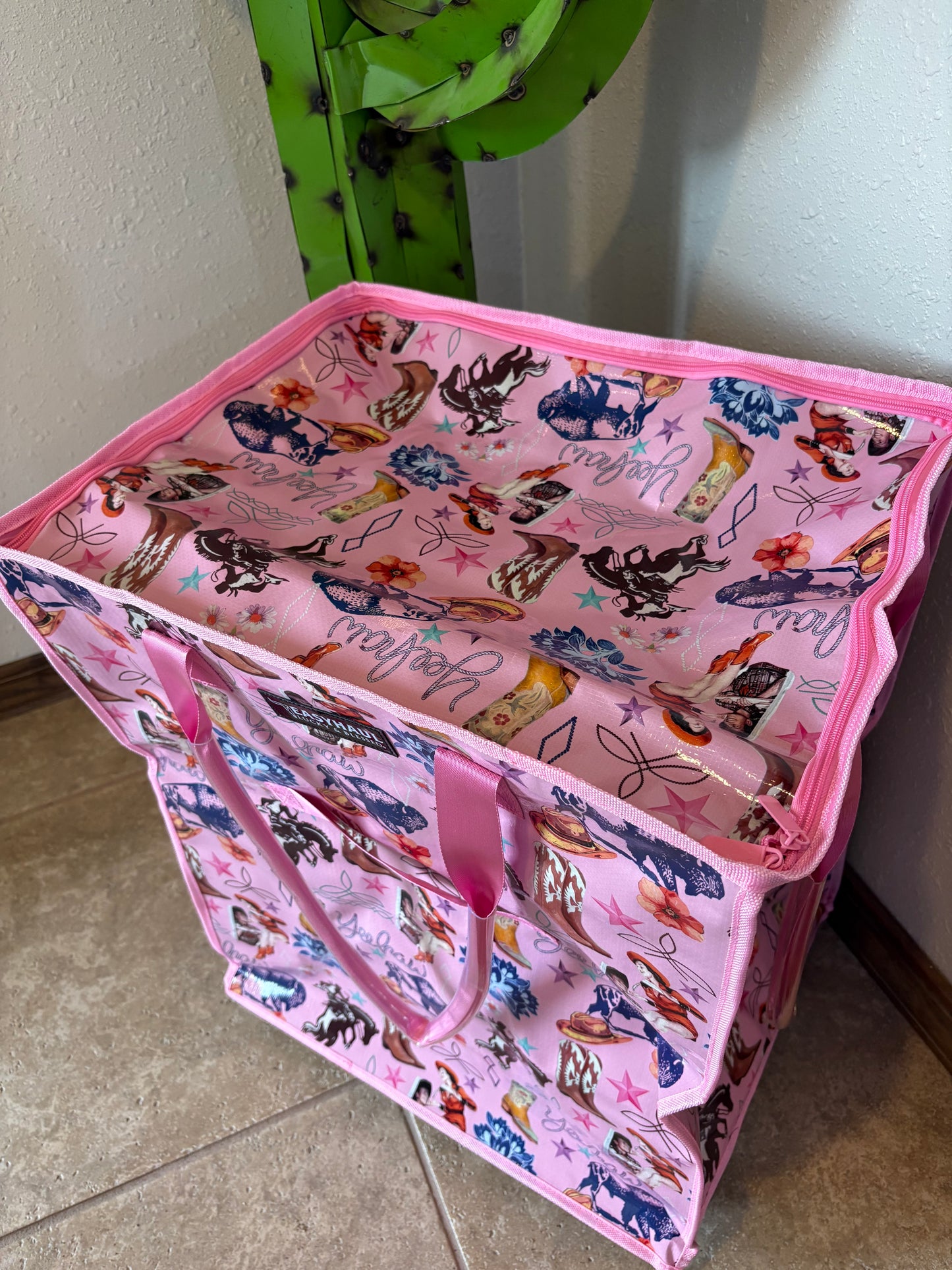 Large Pink Western Collage Rolling Bag
