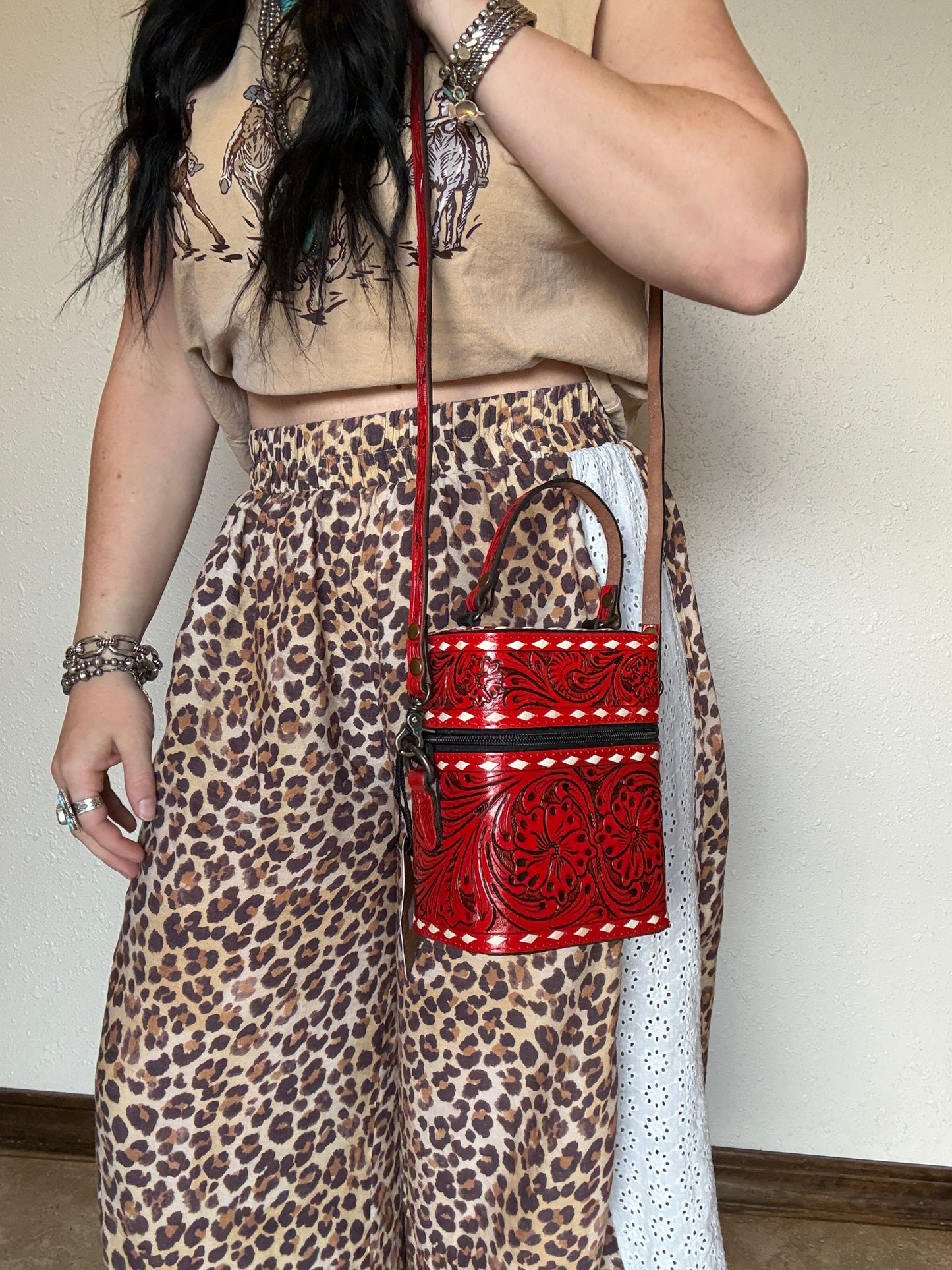 Tooled Leather Box Purse *Red