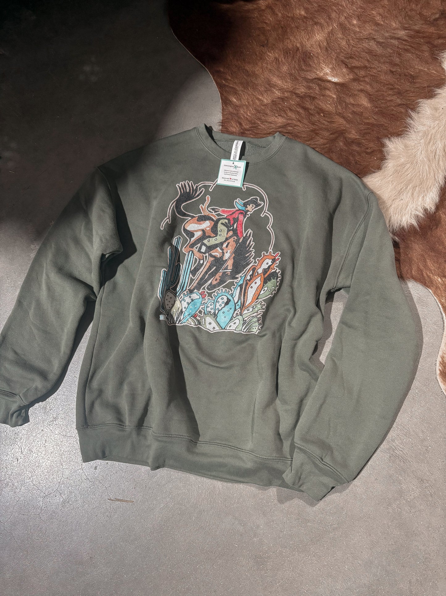 Cowboys & Cactus XOXO ART Hand-drawn Crewneck