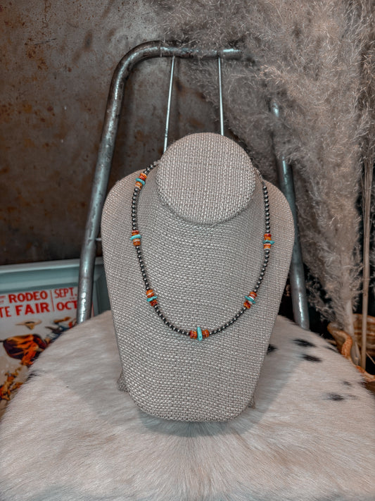 Sterling Silver Pearl Necklace W/ Spiny Oyster & Sleeping Beauty Chips