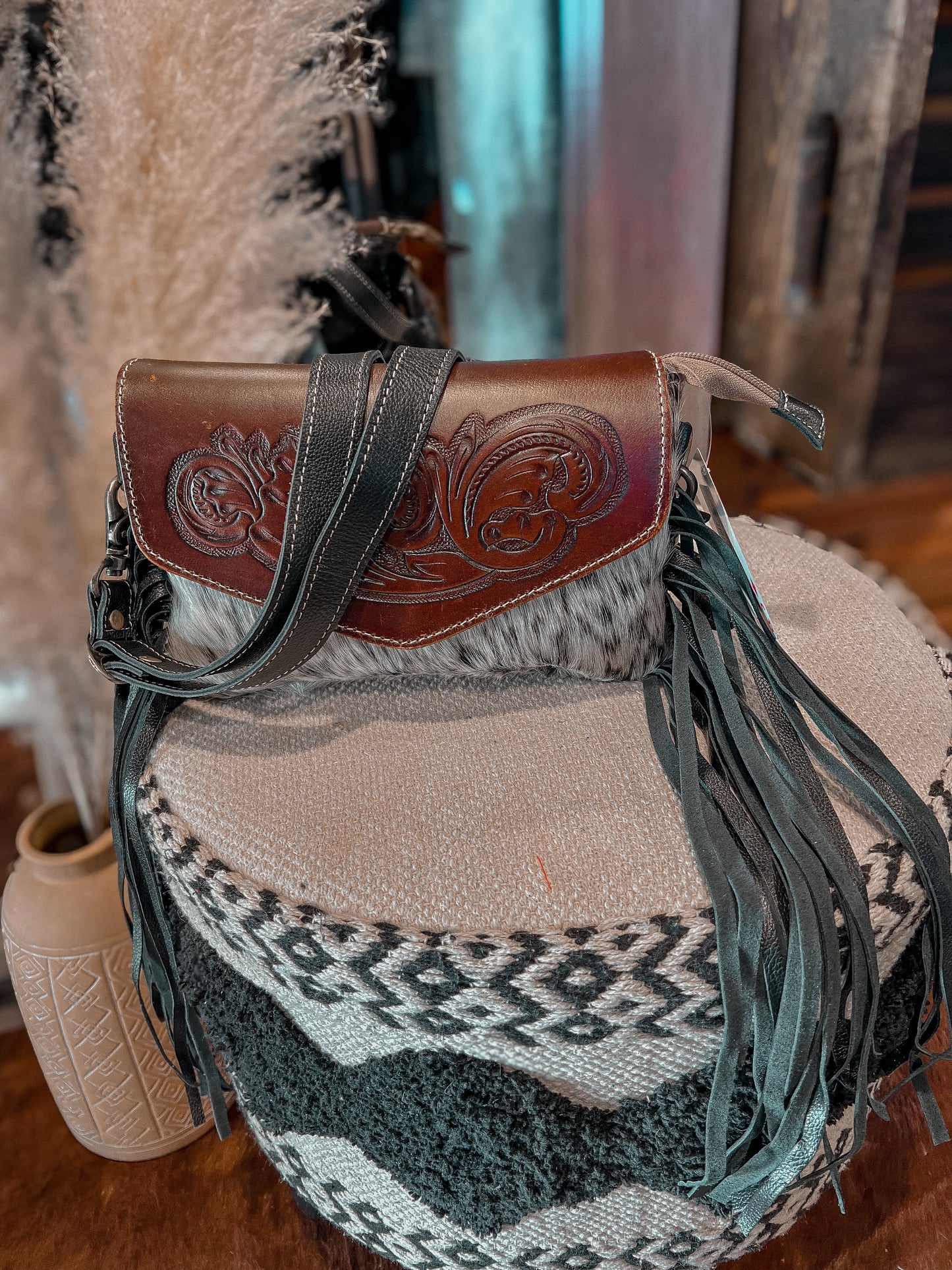 The Cara Hand Tooled Cowhide Crossbody