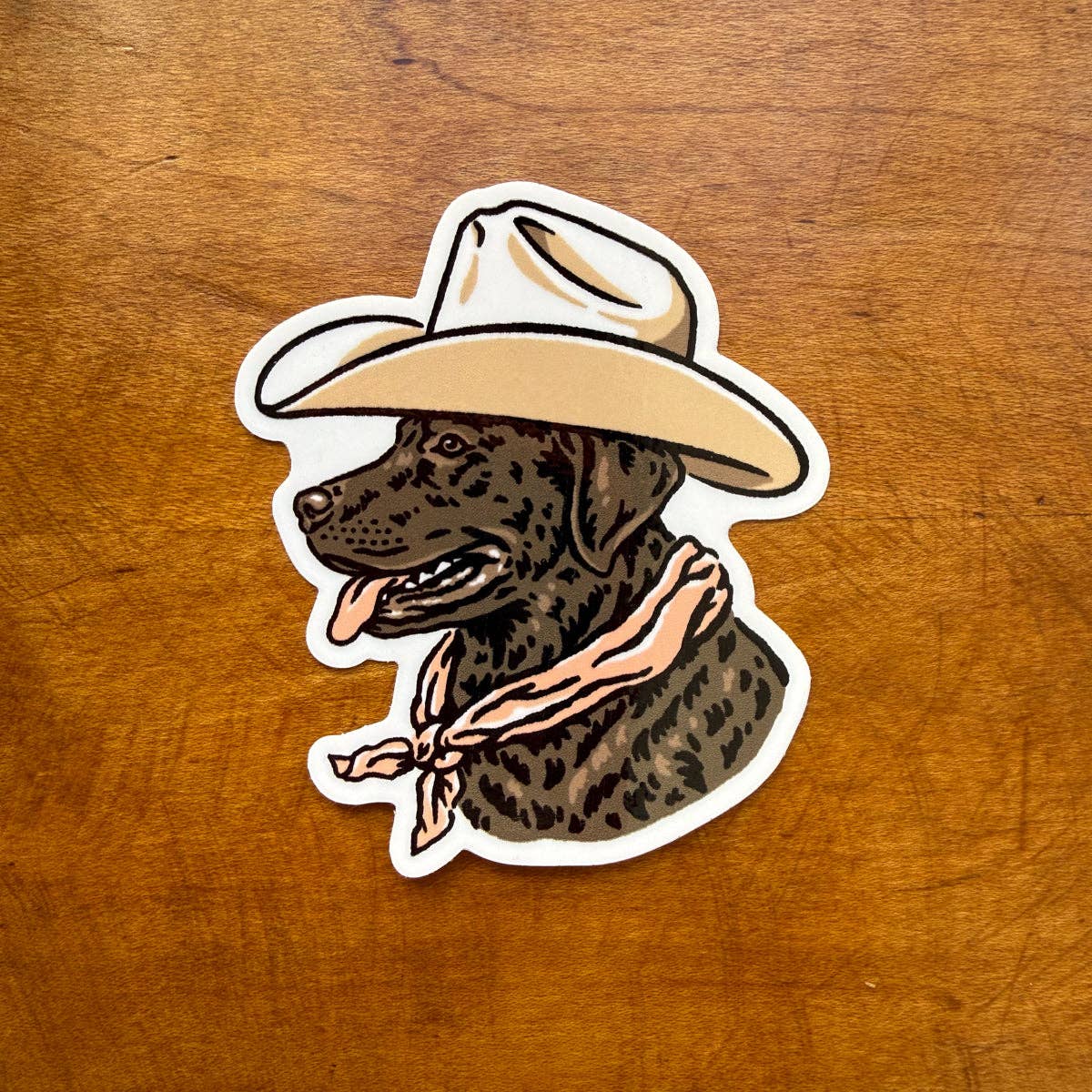 Chocolate Lab Cowdog - 3 Inch Matte Vinyl Cowboy Dog Sticker