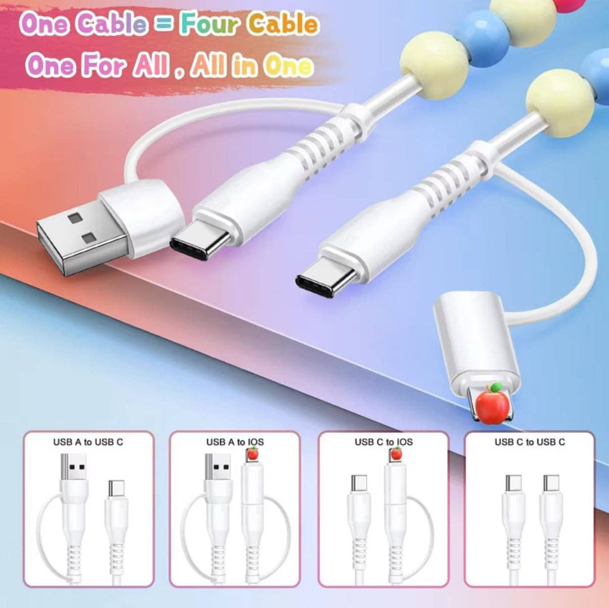 Pink & Purple 4-in-1 Beaded Charging Cable